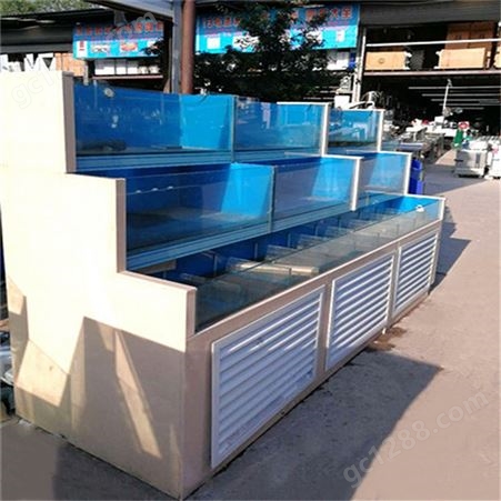 海鲜超市二层海鲜池白色 理石点缀 可定制 玻璃海鲜鱼池设计